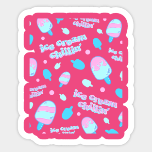 Aesthetic Bubblegum Ice Cream Chillin' Logo Design Sticker
